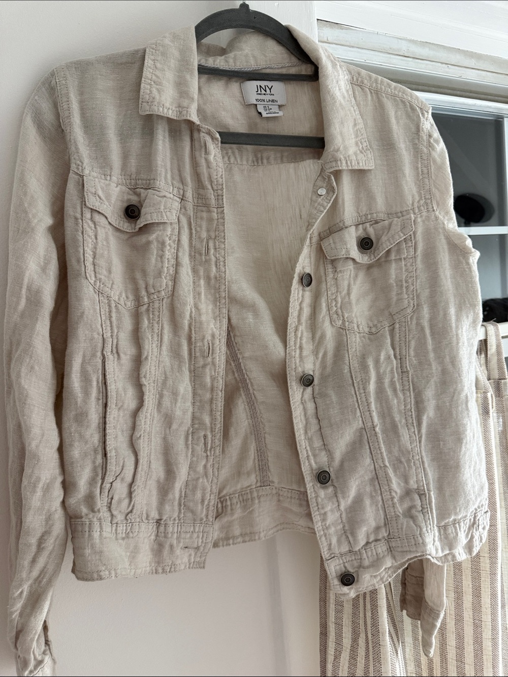Jones New York Beige Linen-Blend Jean Jacket